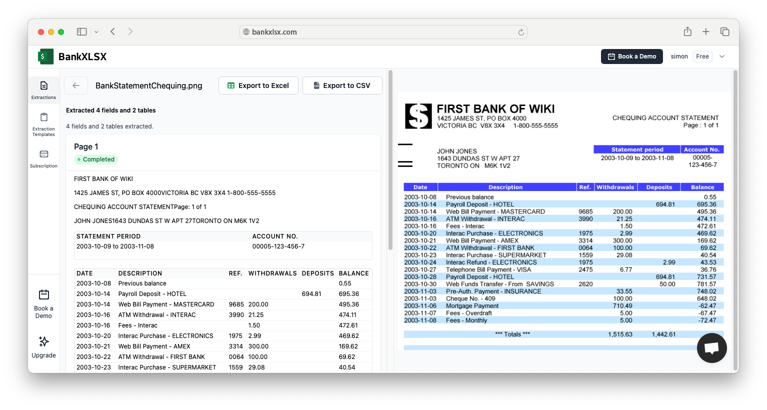 OFXStatement Application Dashboard